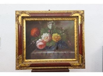 Floral Still Life, R. Cox - Signed Lower Right - Florid And Lush Gilt Ormolu Style Frame