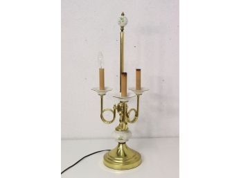 Three Bulb French Horn Arm Candelabra Lamp Ceramic Grape Bunch Finial