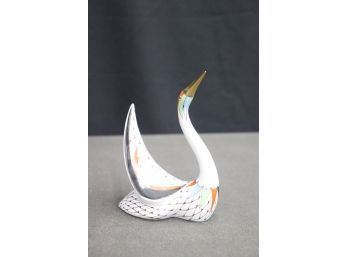 Hollohaza Porcelain Gold Beak Multicolor Swan  Hand Painted In Hungary