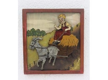 Vintage Craft Painted Wood Cutout On Painted Board, Wood Frame