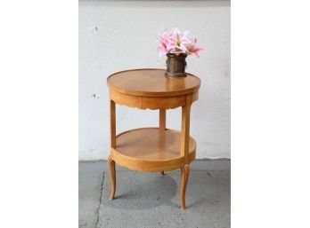 Early Scandinavian Style Round Wood Tripod Table With Drawer And Lower Round Shelf