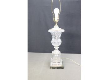 Fluted Glass Crystal Trophy Vase Lamp With Marble And Brass Detail