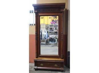 Antique Armoire Mirrored Door, 1 Draw, Maple Interior, Carved. Good Quality