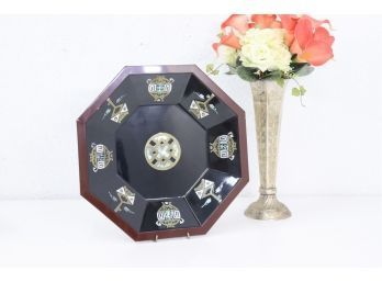 Vintage Octagonal Black Laquerware Tray With Gold/Silver Emboss And Inlay Decoration