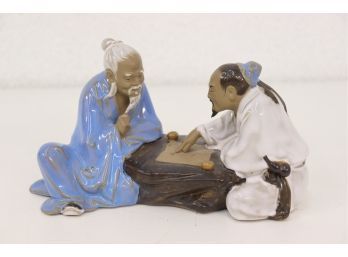Painted Ceramic Figurine: Jr. And Sr. Have Fierce GO Battle In Gaming Robes And Man Buns