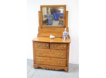 Colonial Style Two Over Two Dresser With Wide Mounted Tilting Mirror