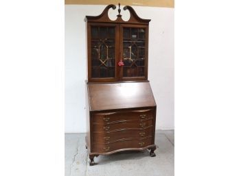 George III Style Drop Front Secretaire With Astragal Glazed Door Bookcase On Top