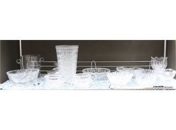 Shelf Lot Of Cut Glass And Crystal Tabletop Items - Bowls, Vases Etc