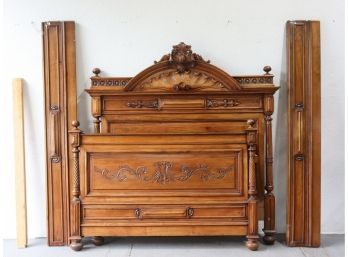 Gorgeous And Regal Carved Bed Set - Headboard, Foot Board , Side Rails - Size: FULL (no Mattress)