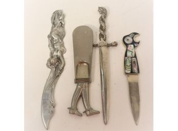 Eclectic Lot Of Letter Openers, Shoe Horn, Bottle Cap Pull - Metal And Mother Of Pearl