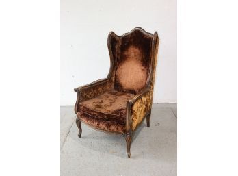 Victorian Style Wing Back Chair With Nail-Head Crushed Velvet And Cabriole Legs
