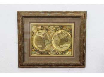 Reproduction Print Of Historical New And Accvrat Map Of The World With Sun Earth Projections