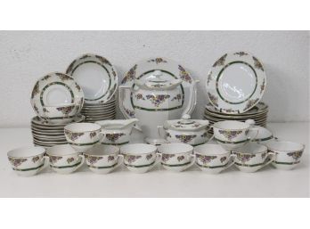 Vintage Czechoslovakian Victoria China Soft Octagonal Flower And Band Dinnerware (incomplete)