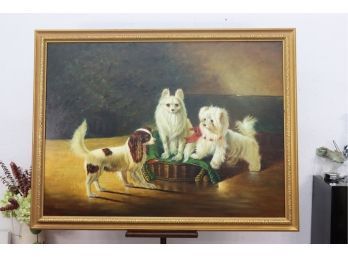 Massive Framed 3 Dog Reproduction: Hey, I Know You Pups From The Trumeau Mirror In This Auction