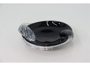 Art Deco Influenced Black And Clear Cased Art Glass Shallow Bowl