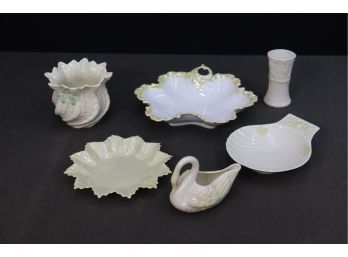 Grouping Of 6 Porcelain Tabletop Objects - Including Belleek And Monbijou