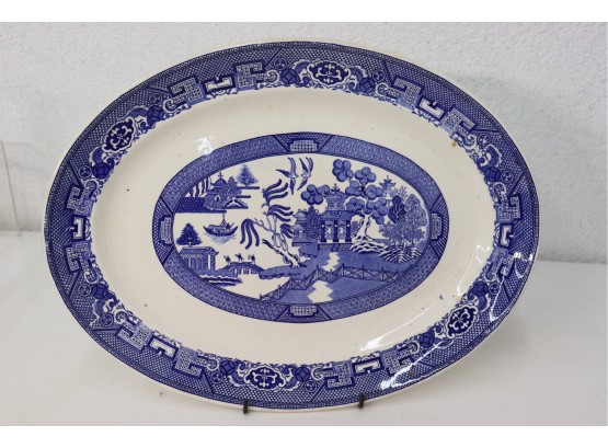 Vintage Homer Laughlin Blue Willow Transferware  Oval Platter - Mark On Bottom (B 41 N 6)
