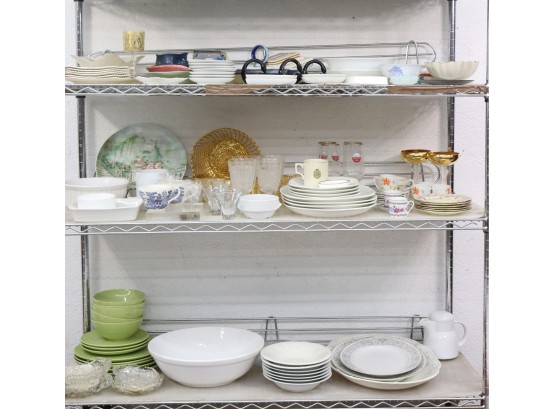Yes Sir Yes Sir 3 Shelves Full: Group Lot Of Assorted Tableware In Myriad Form, Color,  Design And Age