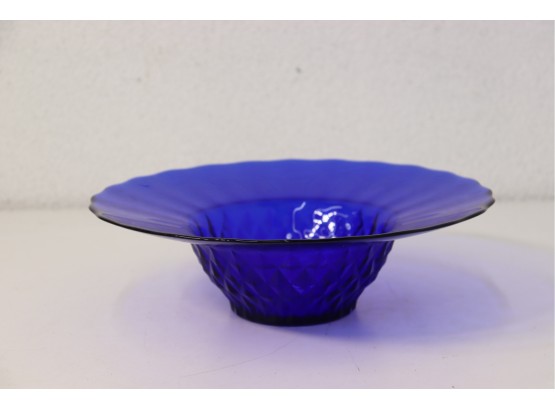 Art Deco Style Diamond Pattern Sombrero Bowl In Cobalt Blue Glass