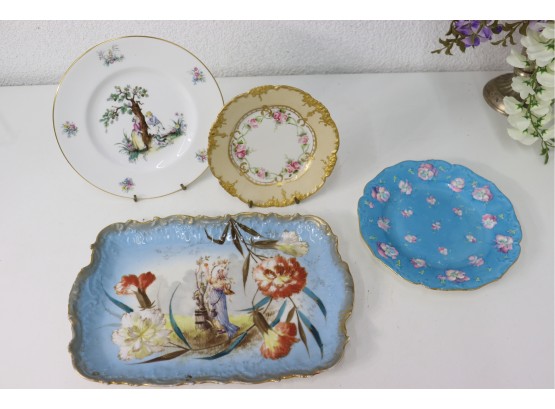 Four Diverse Gold Rim Floral/botanic Plates, Including Limoges From J.P. And L.S.&S, And  Royal Worcester