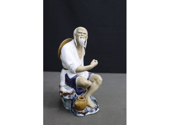 Vintage Seated Chinese Wah Jiang Mud Man Facing Right Into The Wind