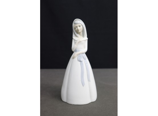 Porceval Figurine Of Modest Gal In Hoodie And Gown (Bat Logo - Made In Spain, On Bottom)
