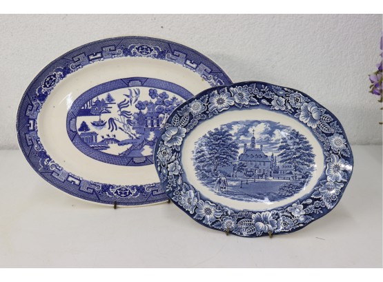 Williamsburg Governors House Oval Platter Staffordshire Ironstone And Homer Laughlin Blue Willow Tray