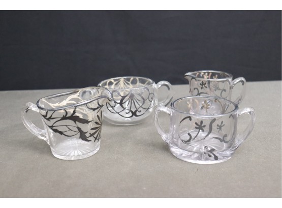 Two Sets Of Painted Cut Glass Creamer And Sugar Bundles