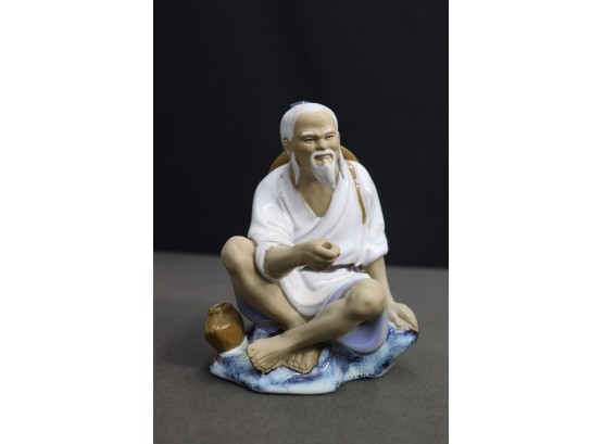 Vintage Cross Legged Chinese Wah Jiang Mud Man/Fisherman Figurine Looks Right Downstream