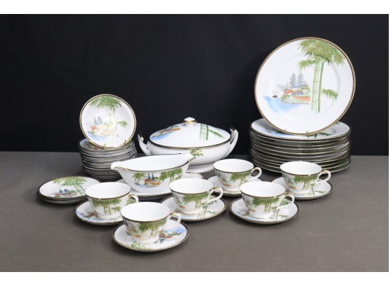 Vintage Japanese Porcelainware By Soko China Co.  Bamboo Foreground On Lake Landscape