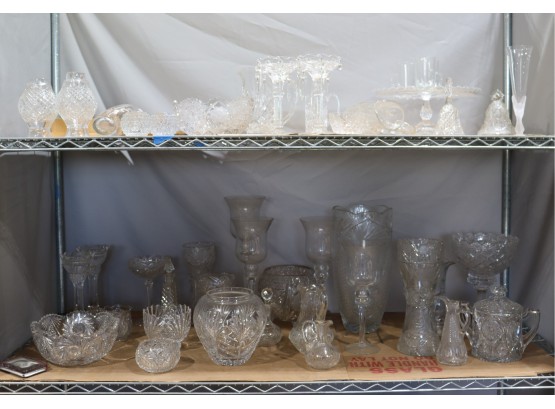 Two Shelf Lot Of Cut Glass And Crystal, Vintage And Not