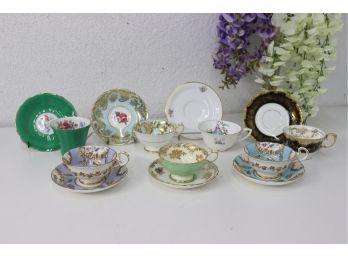 Special Group Lot Of Floral Composition Pedestal Tea Cups And Saucer Sets