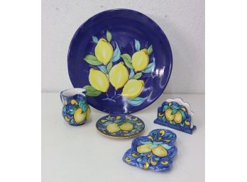 Sicilian Lemons: Pretty Grouping Of Blue/Yellow Caltagirone Ceramics - Hand Painted