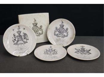Set Of 4 Decorative Baronial Crest Earthenware Plate - Restoration Hardware, With Box