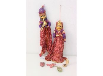 Traditional Indian Handicraft Rajasthani Puppets - Man And (fully Accessorized Woman)