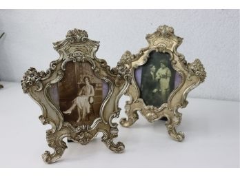 Two Gothic Revival Tripod Shelf Photo Frames -  Gesso, Hinged Back Support, (tape In Place Of Proper Closures)