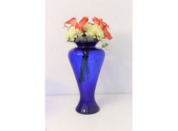 Vintage American Hand-blown Cobalt Glass Vase With Raised Swirl Pattern (sticker On Bottom)