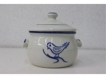 Blue Bird On White Portuguese Ceramic Sugar/Flour Canister - Viana Del Castelo, Artist Signed, Hand Painted