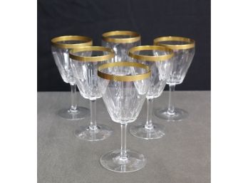 Six Gold Check Band Rimmed Vintage Style Wine Glasses