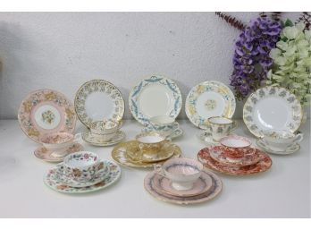Gorgeous Triple Threat Group Lot: Floral Composition Plate, Saucer, And Pedestal Tea Cup Set