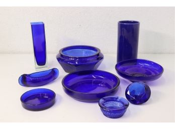 Group Lot Of Fun, Diverse Blue Glass Items And Objects