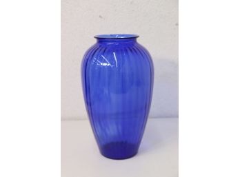 Fluted Melon Cobalt Blue Glass Vase