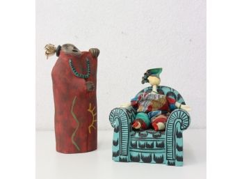 Two Scenic Figurines: Porcelain And Fabric Diva With Chair And Limited Edition Judy Peele Trickster Shaman