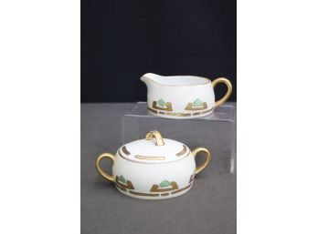 H&Co Selb Bavarian Porcelain Gold Edge Egyptian-revival Decoration Creamer And Sugar Set