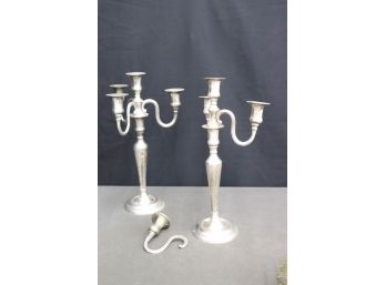 Pair Of 3 Scroll Arm/4 Candle Candelabras - One Has Broken (off) Arm
