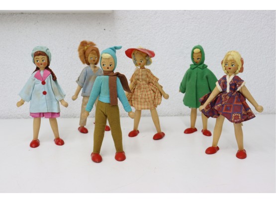 Six Vintage Wood And Cloth Seasonal Fashion Dolls - Made In Poland