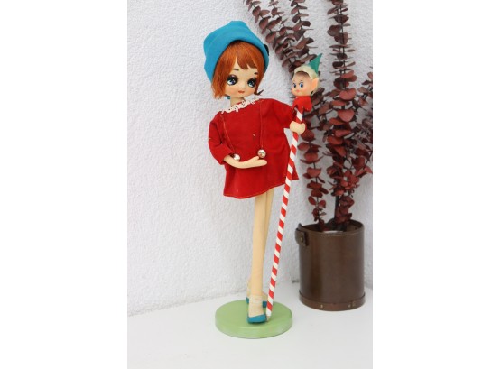 Spicy, Merry Christmas Figurine: Red Hair. Big Eyes. Short Skirt. Long Legs. Baby Elf On Candy Cane Pencil.