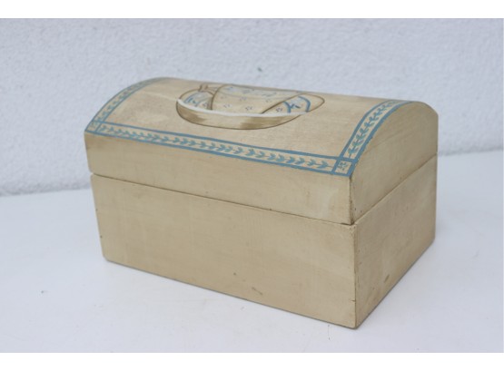 Blue And Ivory Painted Extra Small Toy Chest For Coffee Lovers