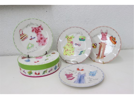 Fashion Outfit Cutouts Theme Boxed Plates By Rosanna - Set Of 4 Salad Plates With Box