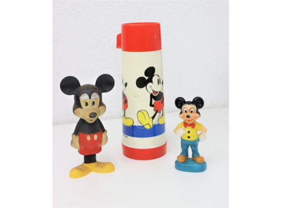 Mickey Mouse Three-peat: Pint Thermos Aladdin Industries, Mickey In Red Shorts And M. Mouse In Turquoise Pants